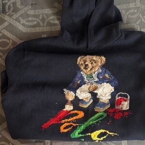Polo by Ralph Lauren Navy Crewneck Sweater with Bear Paint Motif